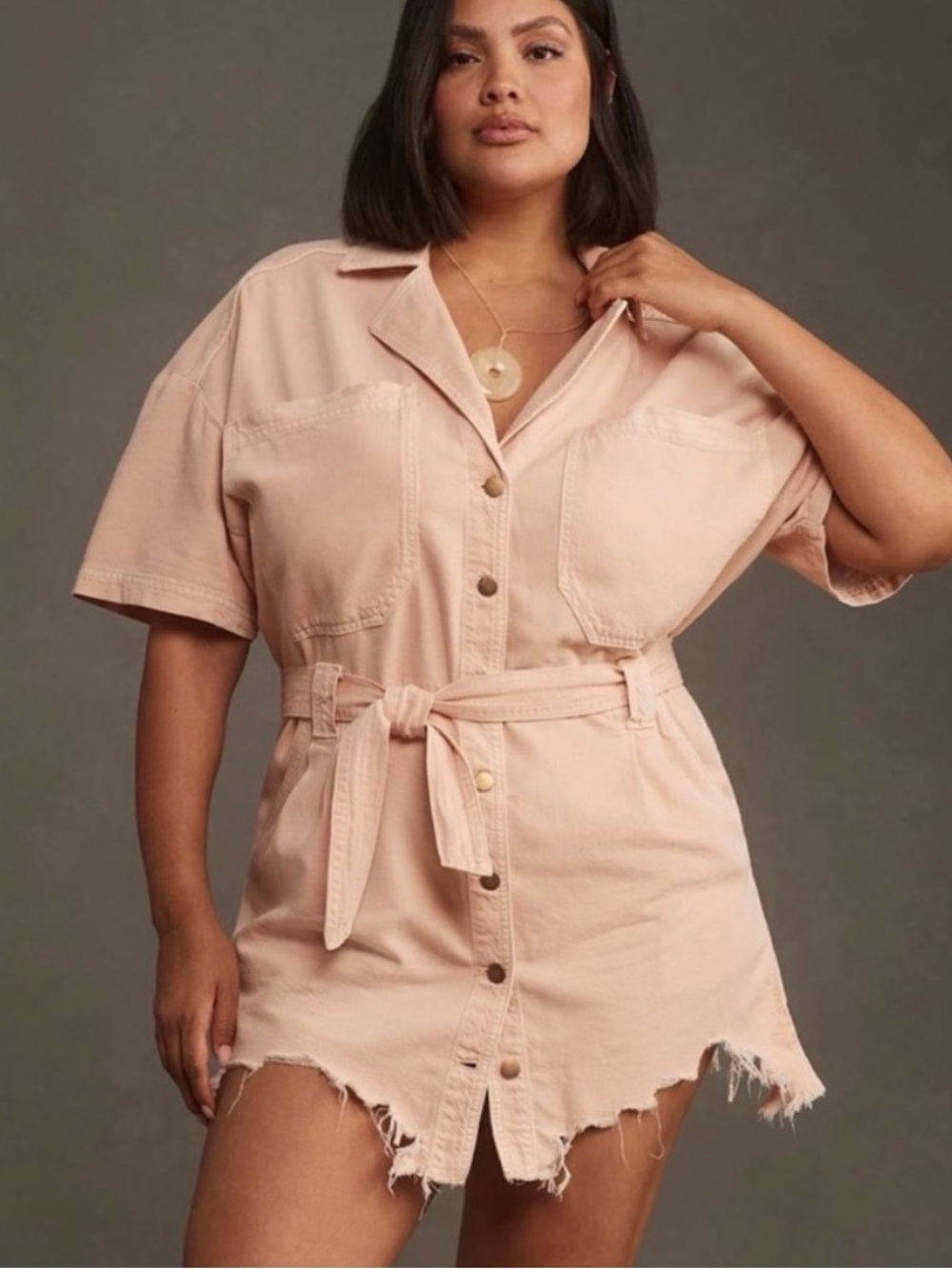 Anthropologie Pilcro Blush Pink Peach
Button Front Shirt Mini
Dress NWT